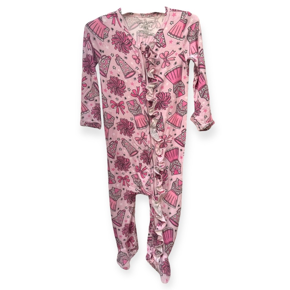 Caden Lane Pink Cheerleader Ruffle Long Sleeve Footie 6-9 Months